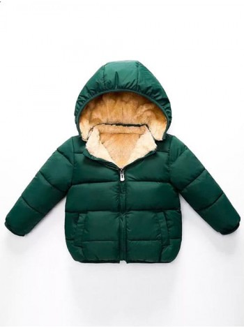 Зелена зимова курточка з капюшоном дитяча